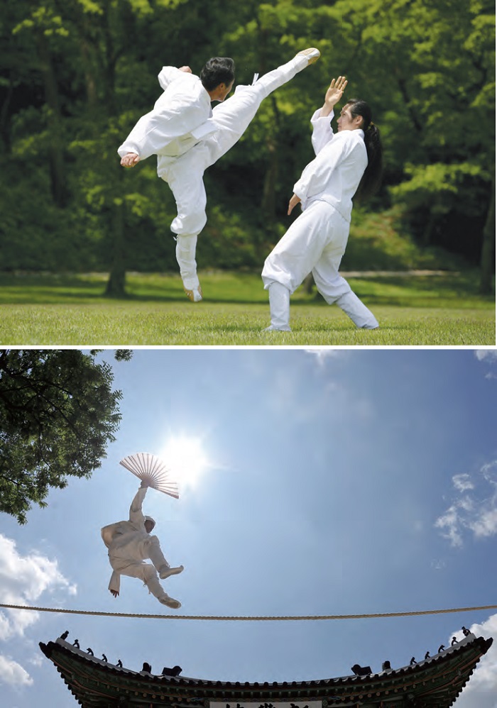 <B>1. Taekkyeon</B> A traditional Korean martial art marked by elegant yet powerful physical movements. <B>2. Jultagi</B> Performance of tightrope walking combined with singing, comedy and acrobatic movements.